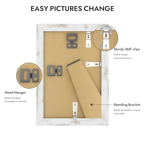Hongkee 4x6 Picture Frame with Glass, Display Pictures 3.5x5 with Mat or 4 x 6 without Mat - Wall and Tabletop, 4 by 6 Photo Wooden Frames (Distressed White, 1 Pack) - color: Distressed White, size: 4X6 in