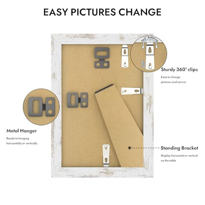 Hongkee 4x6 Picture Frame with Glass, Display Pictures 3.5x5 with Mat or 4 x 6 without Mat - Wall and Tabletop, 4 by 6 Photo Wooden Frames (Distressed White, 1 Pack) - color: Distressed White, size: 4X6 in