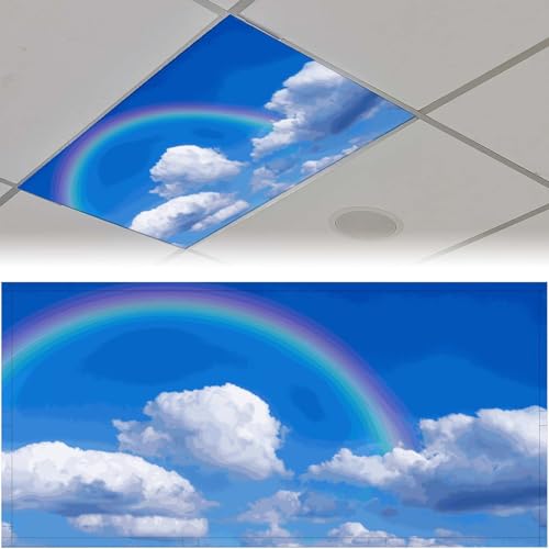 Fluorescent Light Cover for Classroom -2 Pcs Rainbow White Clouds Magnetic Fluorescent Light Covers, Ceiling Light Covers Shade Panel Coverings for Office Classroom Home Drop Ceiling, 4 x 2 Feet - color: Color-20
