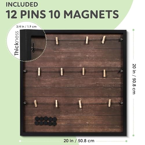 Houseables Picture Board, Photo Board, Photo Display, Picture Collage, Collage Frame, Polaroid Wall Display, Wall Decor, Memory, Postcard, Magnetic, Bulletin, Hanging with Clips, String, Bedroom, 20in - color: Dark Brown Rustic Wood
