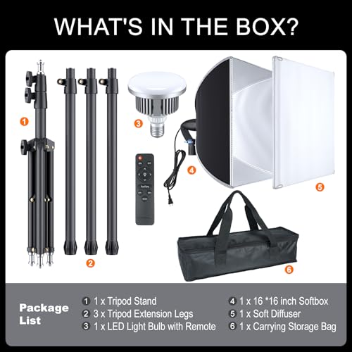LINCO Lincostore Softbox Photography Lighting Kit with Professional 85W LED Bulbs, Studio Lights for Photography/Video Recording/Live Streaming (16'' x 16'' Professional Softbox Lighting Kit) - size: 16'' x 16'' Softbox Lighting Kit