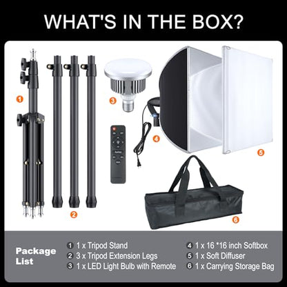 LINCO Lincostore Softbox Photography Lighting Kit with Professional 85W LED Bulbs, Studio Lights for Photography/Video Recording/Live Streaming (16'' x 16'' Professional Softbox Lighting Kit) - size: 16'' x 16'' Softbox Lighting Kit
