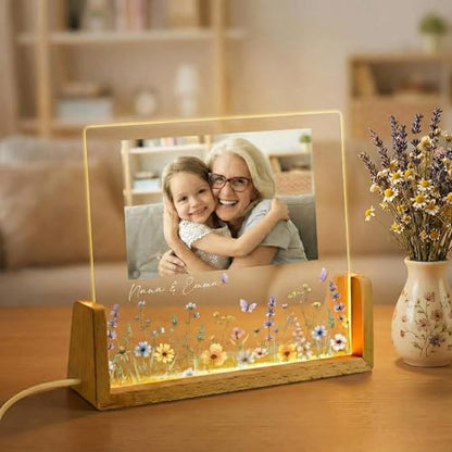 Custom Grandma Photo Night Light, Personalised Mom & Daughter Photo LED Night Light, Floral Frame Birthday Lamp, Mothers Day Gift, Grandma Gift, Gifts for Nanny, Gigi - color: Style 6