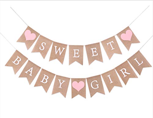 Sweet Baby Girl Burlap Banner - Sweet Baby Boy Shower Decorations, Rustic Baby Shower Decorations, Photo Decoration Props (Sweet Baby Girl Pink) - color: Sweet Baby Girl Pink