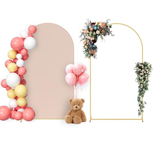 Neatsure Arch Backdrop Stand and Cover Set, 7.2FT Metal Photo Balloon Arch Backdrop Stand for Wedding Birthday Party Baby Shower Ceremony Graduation Decoration, Nude - color: Nude, size: 7.2FT