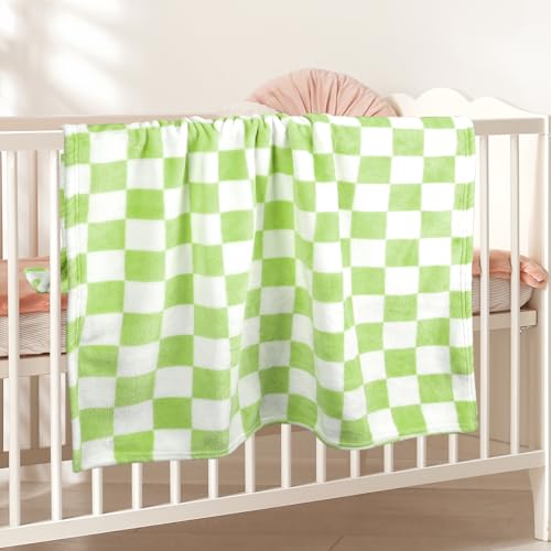 GreatBba Plush Checkered Baby Blanket for Boys Girls Nursery, 30"*40" Warm Short Fleece Blanket Neutral for Infant Newborn, Small Fuzzy for Sleeping, Chenille or Stroller (Wine Green&White) - color: Wine Green&white