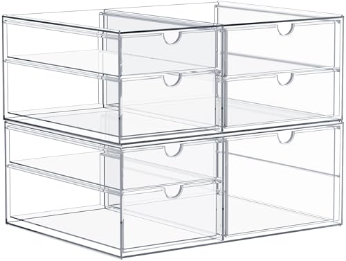 Sorbus Makeup Organizer With 7 Drawers, Acrylic Drawer Organizer for Makeup, Office Organization and Storage, Art Supplies, Jewelry, Stationary - 2 Pcs Clear Stackable Storage Bins Organizer Drawers - size: 7 Drawers