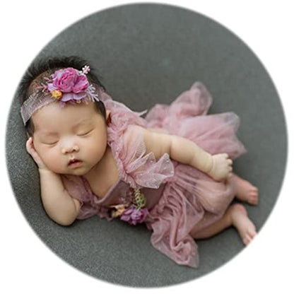 Zeroest Newborn Photography Prop Outfits Girl Lace Outfit Set Baby Girl Photo Shoot Infant Princess Photos - color: Pink