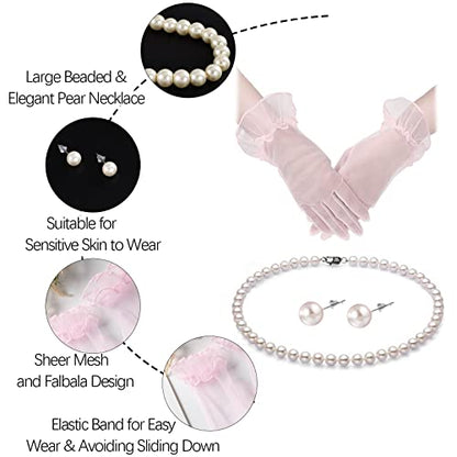 Fascinators Hats with Gloves Set for Women 20s 50s Cocktail Tea Party Wedding Costume Headwear - color: A-pink