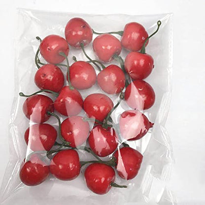 20Pcs Mini Fake Lemon Strawberry Oranges Fruit,Plastic Foam Vegetables Fruit as Home Party Ornament Craft Photography Props Gift 3-6CM(Cherry) - size: Cherry