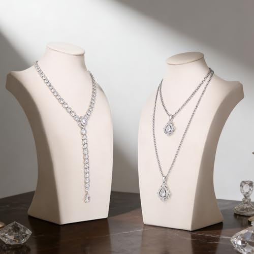 3 Pcs Jewelry Display Busts Velvet Necklace Display Stand Mannequin Holder for Necklace and Pendants Chain Organizer Jewelry Showcase for Selling, Trade Shows and Home Display (Beige)