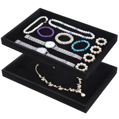 6 Pcs Velvet Stackable Jewelry Tray, Jewelry Organizer and Display for Bracelets Rings Earrings Necklaces, for Drawer and Countertop Showcase, Black