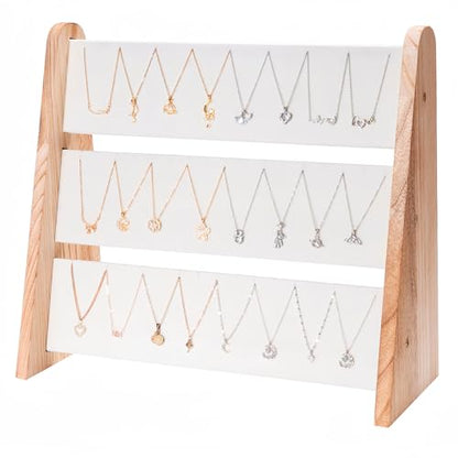 Necklace Holder 3 Tier Wood Necklace Organizer Stand with White Velvet, Necklace Display Stand for Selling, Chain Necklace Holder Rack for Show, 72 Necklaces Bracelets - style: One-Sided White