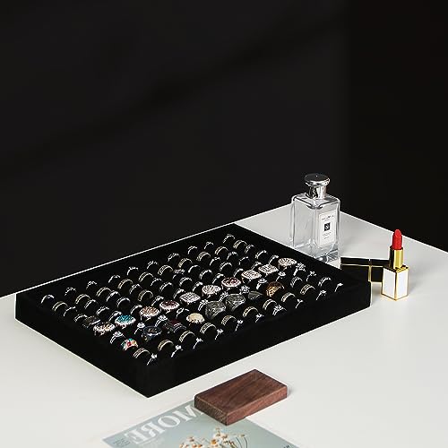 Coward 2Pcs/Set Black Velvet Stackable Ring Organizer Tray, Velvet Ring Earring Stud Jewelry Display Holder Tray for Store Selling or Home Show Storage - color: Black Velvet, size: Ring+Ring