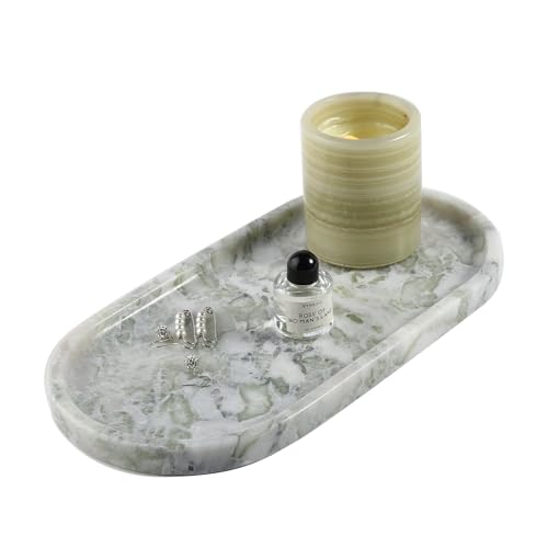 Koville African Natural Marble Tray, 12"x6" Vanity Decorative Tray for Countertop Organizer, Catchall Tray for Perfume, Candles, Jewelry Dish - color: Green Marble-bianco Palomino, size: 12" x 6" x 0.8"