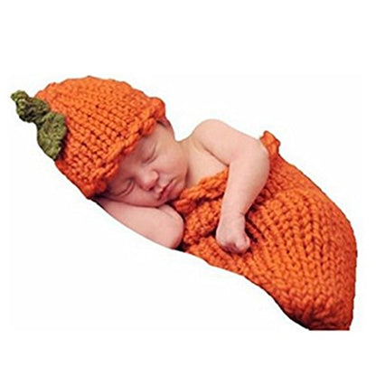 Coberllus Newborn Baby Photo Props Boy Girl Photo Shoot Outfits Crochet Knit Halloween Pumpkins Hat Bag Photography Props