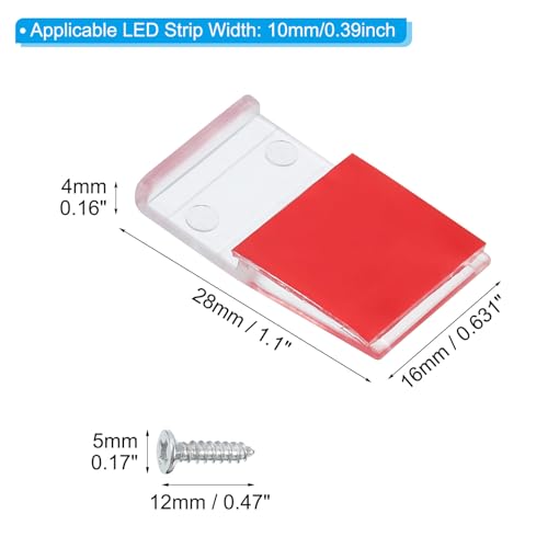 PATIKIL LED Strip Light Clips, 50pcs Cable Clamp Mounting Bracket Fixing Clip Holder with Screw Adhesive Wire Cord Management 10mm Width Strip Light - size: 1cm