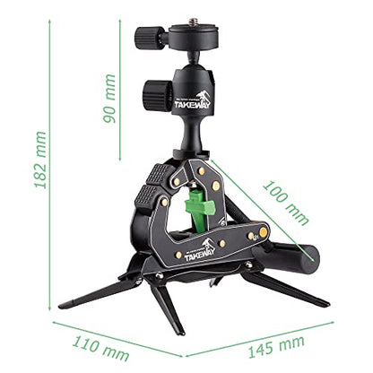 Camera Clamp Mount Tabletop C Clamp Mount Stand with Phone Holder, 360°Rotatable Mini Ball Head and 1/4" Screew Quick Release Clamp for GoPro/Brinno/DSLR/MILC/SLR Camera and Smartphone - style: T1-PLUS