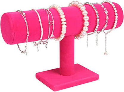 ChezMax Necklace Jewelry Display Jewelry Stand Hovering T-Bar Bracelet Holder for Home Organization - color: E-Rose Red Velvet