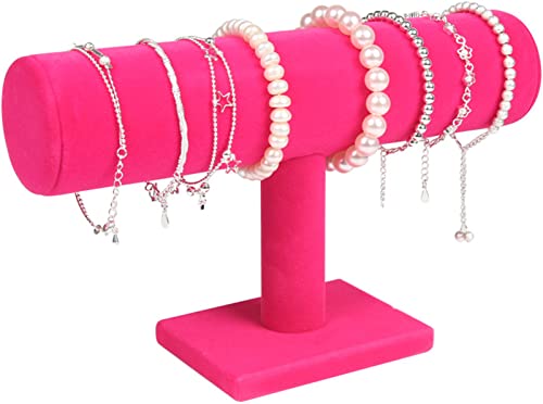 ChezMax Necklace Jewelry Display Jewelry Stand Hovering T-Bar Bracelet Holder for Home Organization - color: E-Rose Red Velvet