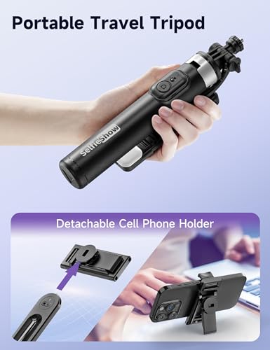 53'' Selfie Stick Tripod with Light, Extendable Selfie Stick with Remote, Portable Cell Phone Tripod Stand with All in 1 Phone Clip, Lightweight Camera Tripod Compatible with iPhone 17 16 15, Android - color: Black