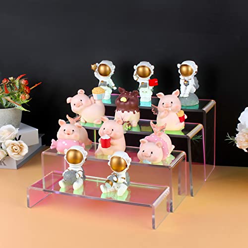 ELEGANTLIFE Acrylic Display Risers Set of 4, 4-Level Tiered Display Stands for Cupcakes, Small Figures & Jewelry, Compact Countertop Display Shelf, Multiple Colors Available (Iridescent) - color: Iridescent