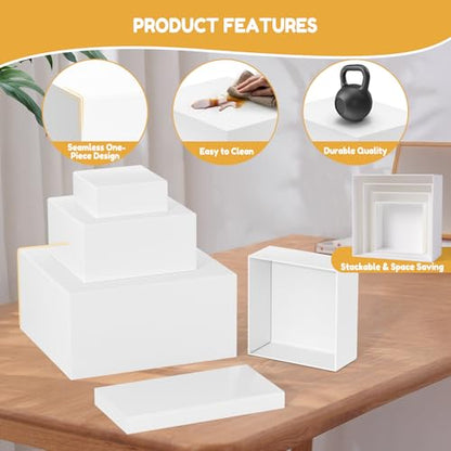 10PCS Buffet Risers, Food Risers for Buffet Table, Acrylic White Cube Box with Hollow Bottoms, Display Stand for Dessert Table Stand Shelf Nesting for Jewelry Show Catering(12"-11"-10"-9"-8"-7"-6"-5")