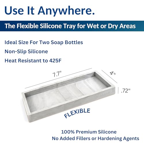 Spacewiser Countertop and Vanity Tray - Small 7.7” Silicone Tray for Soap Dispenser Bottles, Sponge Holder for Kitchen Sink Caddy Organizer, Bathroom Trays, Dish Soap Holder for Kitchen Counter, Keys - color: Marble Design, size: Small 7.7”