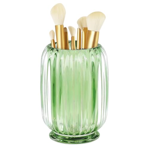 Makeup Brush Holder, Thick Glass Makeup Brush Organizer Cup, 4.8" Tall for Vanity Hair Brush Holder Brushes Storage, Makeup Brush Holder Organizer organizador de brochas de maquillaje Crystal Green - color: Green