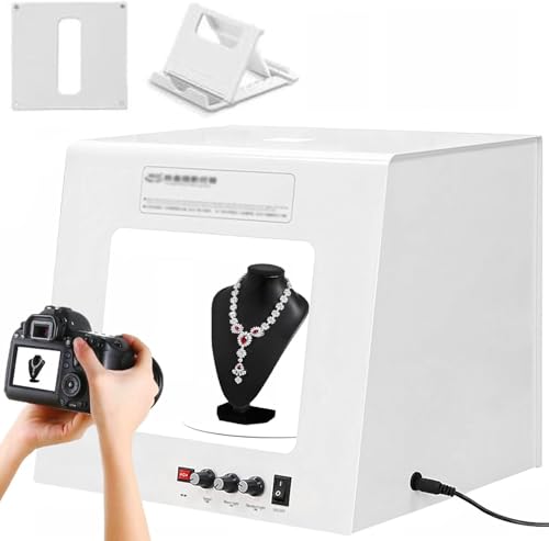 Mini Photo Studio Light Box, Dimmable 360° Turntable Jewelry Shooting Tent Softbox, Electric Rotating Dimmable Photography Tent Kit with Brightness Adjustable, Removable Black Background(TB200) - size: TB200