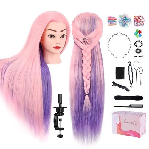 Mannequin Head with Hair, Beauty star 29" Cosmetology Doll Dressing Head for Hair Styling, Manikin Head to Hairstylist Practice on, Hairdressing Training Braiding Heads with Clamp Stand - color: Pink