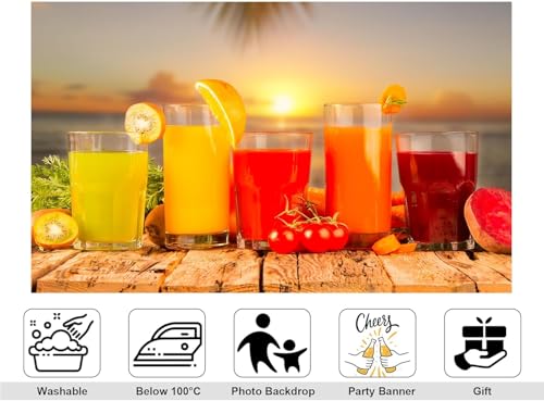 7x7ft Tropical Sunset Juice Backdrop Colorful Drinks Kiwi Tomato Carrot Photography Background for Summer Beach Food Party Decorations Tapestry Photo Booth Props - size: 7x7ft