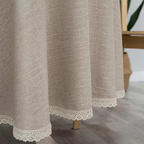 GLORY SEASON Textured Tablecloth Linen-Look Rustic Burlap Stlye Washable Solid Heavy Weight Lace Trim Fabric Table Cloth,Table Cover for Kitchen Dinning Tabletop Decoration70 in Round Beige - size: 70" (Round)