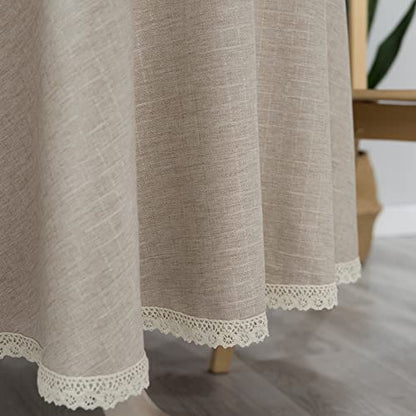 GLORY SEASON Lace Trim Tablecloth Linen-Look Textured Rustic Style Machine Washable Solid Heavy Weight Rectangle/Oblong Table Cloth Cover for Kitchen Dinning Tabletop Decoration 55x102 in Beige - size: 102" x 55" (Rectangular)