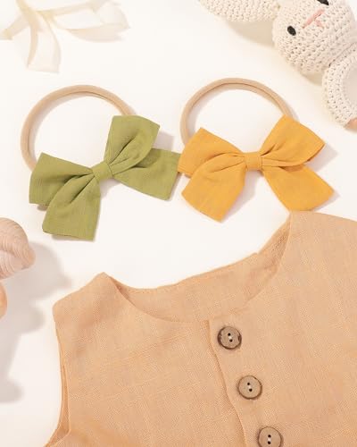 jollybows 30pcs Baby Girls Nylon Hair Bows Headbands Linen Bands Elastic Accessories for Kids Infants Newborn (3-30 PCS Solid Linen) - color: 2- 30PCS baby headbands