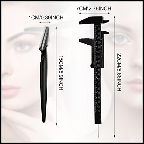 Weewooday 6 Pieces Tattoo Eyebrows Rulers 3 Point Positioning Ruler Mini Caliper Double Scale Vernier Calipers Eyebrow Caliper Microblading Ruler Measuring Tool with Eyebrow Shaver(Black) - color: black, silver