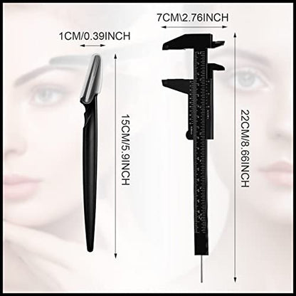 Weewooday 6 Pieces Tattoo Eyebrows Rulers 3 Point Positioning Ruler Mini Caliper Double Scale Vernier Calipers Eyebrow Caliper Microblading Ruler Measuring Tool with Eyebrow Shaver(Black) - color: black, silver