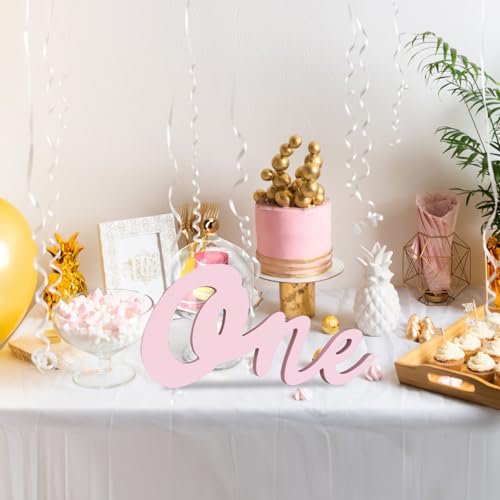 TONIFUL One Wooden Sign Cutout Letter for Girl 1st Birthday Party Decorations Table Centerpieces for First Birthday Light Pink Letter Wooden Photo Booth Props Party Decorations Supplies - style: One-Light Pink