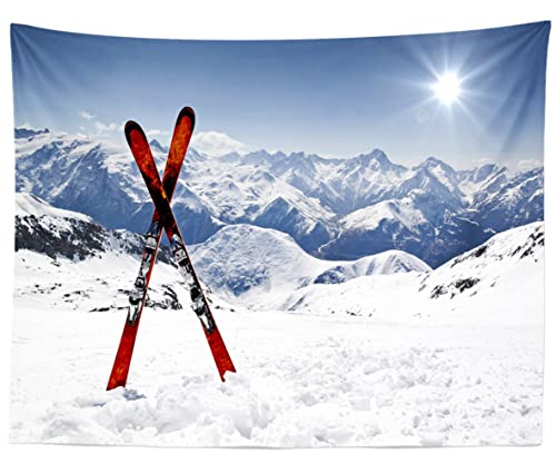 BELECO 7x5ft Fabric Winter Ski Backdrop Snowy Mountain Snowboard Skiing Backdrop Alps Mountain Summit Ski Sport Adventure Background Ski Party Decorations Portrait Photo Shoot Studio Props - size: 7x5FT