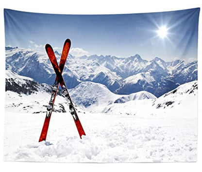BELECO 7x5ft Fabric Winter Ski Backdrop Snowy Mountain Snowboard Skiing Backdrop Alps Mountain Summit Ski Sport Adventure Background Ski Party Decorations Portrait Photo Shoot Studio Props - size: 7x5FT
