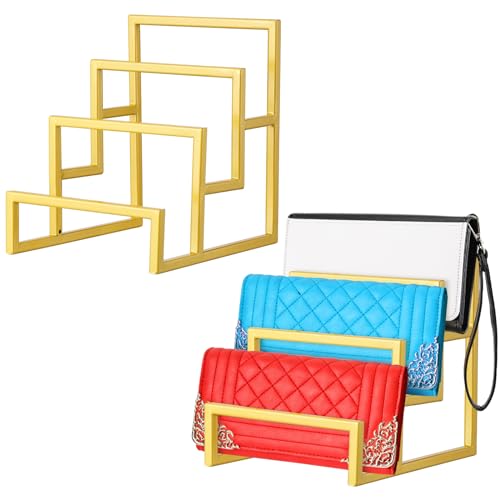 DoubleFill 2 Pack Purse Organizer for Closet Display 3 Layer Gold Riser Stand Clutch Purse Organizer Display Metal Wallet Rack for Handbag Home Retail Boutique Store Supplies - color: Gold, size: 3 Layer