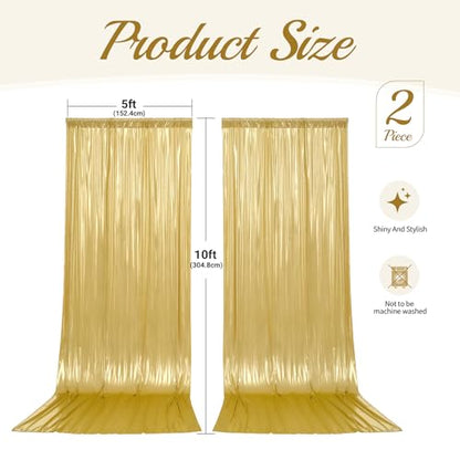 10x10ft Gold Backdrop Curtains Wedding Party Glitter Sequin Curtain Backdrop Fabric Shimmer Drapes Backdrop Bridal Baby Shower Birthday Christmas Photoshoot Background Photography 5x10FT，2 Panels - color: Gold, size: 10ft X 10ft(2 Panels 5ft X 10ft)
