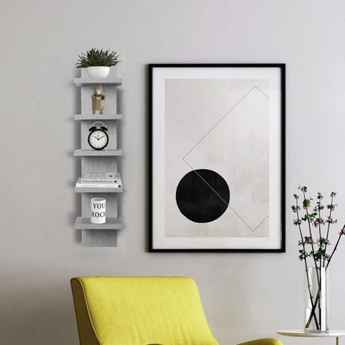 Homaterial 5 Tier Wall Shelf, Floaing Lack Shelf for Storage, Display Shelf Modern Room Home Wall Decor - color: Cement Grey, size: 5 Tier|31" Height
