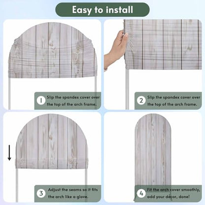 Wood Grain Arch Backdrop Cover 5 FT White Wood Texture Simple Style Country Stretchy Elastic Arch Stand Covers Spandex Arched Background Birthday Wedding Party Decoration (No Stand) - size: 5x2.1ft