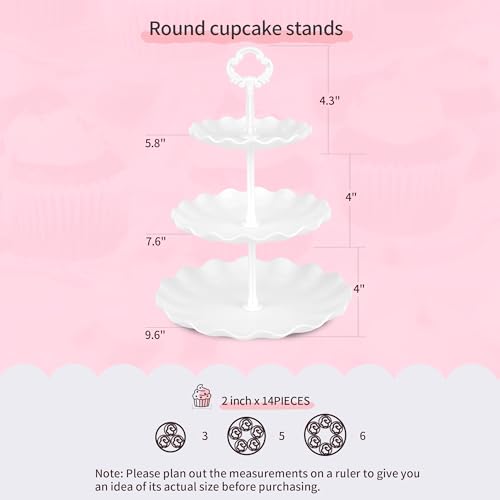 Pack of 11 NWK Cake Stand Set, with 3 x Two-Tier and 3 x Three-Tier Cupcake Stands, 4 x Appetizer Trays, 1 x Tablecloth for Birthday Bridal Baby Shower Party (White) - color: White