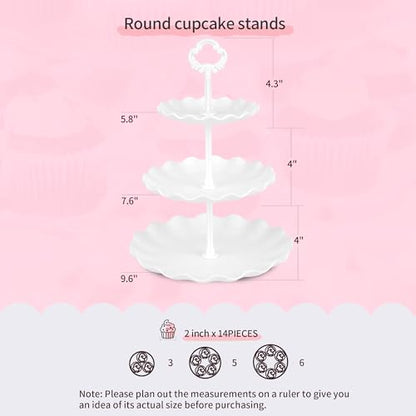 Pack of 11 NWK Cake Stand Set, with 3 x Two-Tier and 3 x Three-Tier Cupcake Stands, 4 x Appetizer Trays, 1 x Tablecloth for Birthday Bridal Baby Shower Party (White) - color: White