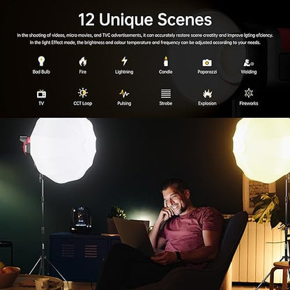 GVM 300W Photography Lighting Bi-Color Video Light with Bowens Mount Lantern Softbox and Stand CRI 97+ CCT 2700K~6800K 12 Lighting Scenes App Control Studio Lights for Photography - color: softbox
