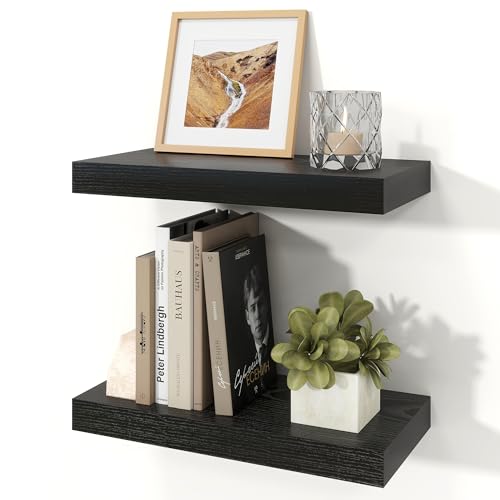 Black Floating Shelves for Wall, 7.9" Deep Wall Mounted Floating Shelves for Bedroom, for Wall, Living Room, Kitchen, for Books/Storage/Room Decor (Black, 16") - color: Black, size: 16" Set of 2