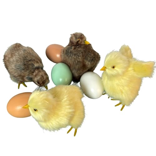 Realistic Furry Baby Chicks Easter Eggs Decor Set - Lifelike Spring Chickies Tabletop Decorations, Farmhouse Photo Props, Basket Fillers, Lifelike Plush Chickens Home Ornaments (8)