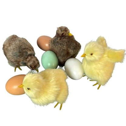 Realistic Furry Baby Chicks Easter Eggs Decor Set - Lifelike Spring Chickies Tabletop Decorations, Farmhouse Photo Props, Basket Fillers, Lifelike Plush Chickens Home Ornaments (8)
